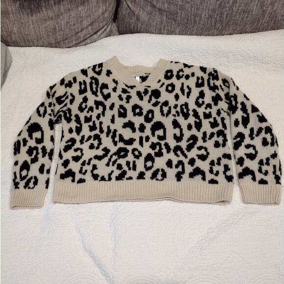 Self Esteem Medium Leopard Print Cropped Sweater Black Cream Y2K Animal Chic - Picture 7 of 7